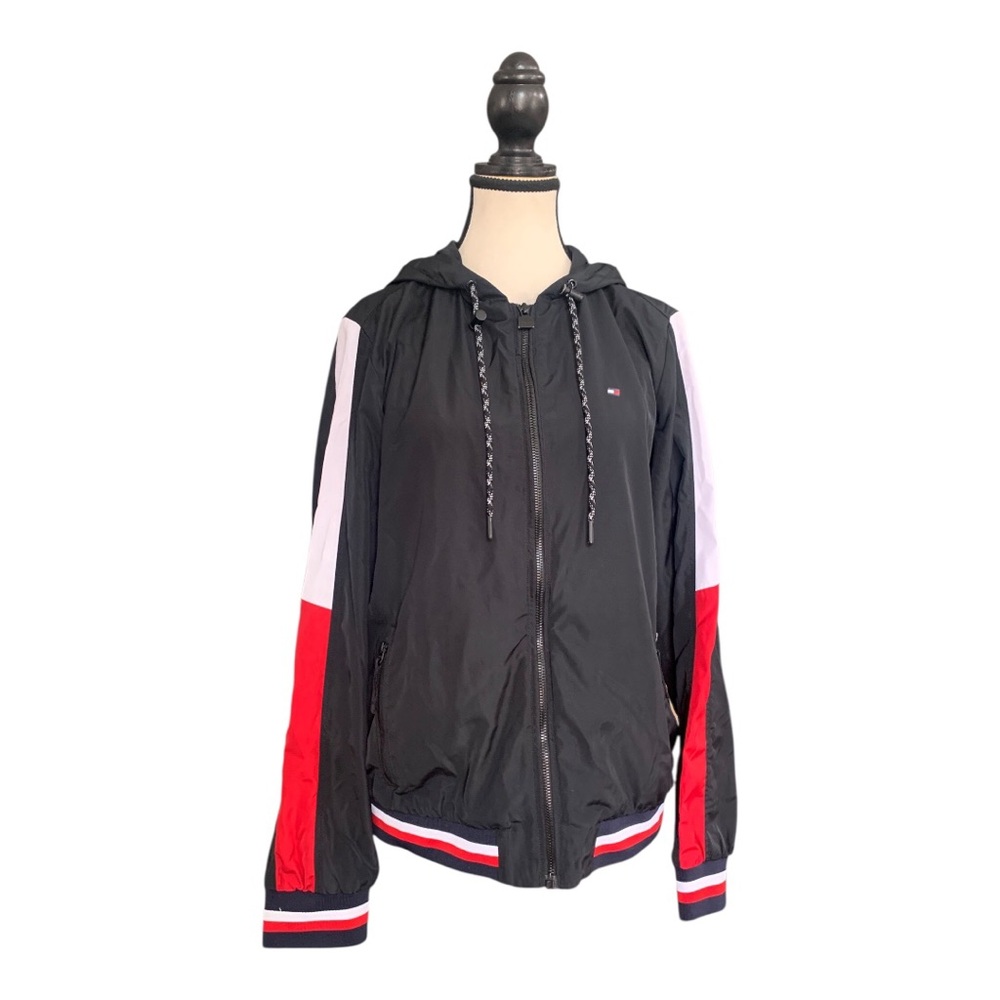 Tommy Hilfiger Sport Black Hooded Windbreaker Jacket